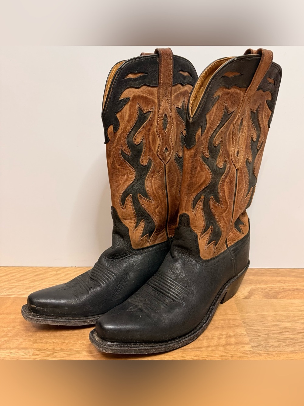 Old West Black and Brown Leather Boots - Picture 4 of 12